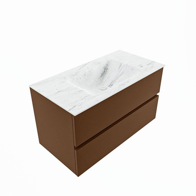 Mondiaz VICA-DLUX Ensemble de meuble de salle de bain - 90cm - meuble sous-vasque repos - 2 tiroirs - lavabo encastrée cloud milieu - sans trous de robinet - version haute de 60cm - opalo