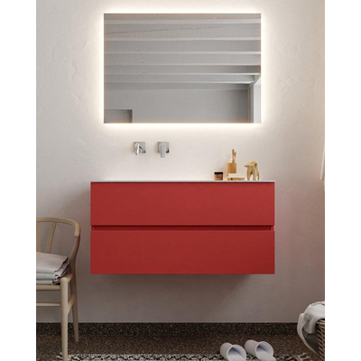 Mondiaz VICA ensemble de meuble de salle de bain - 100cm - meuble sous-vasque fire - 2 tiroirs - lavabo cloud gauche - sans trou de robinet - miroir LED - version XL 60cm de haut