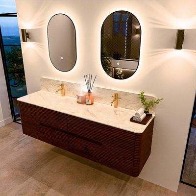Mondiaz CIRO-DLUX Meuble de salle de bains - 170x45x50cm - Plan vasque solid surface Ostra - 2 vasques double - 2 trous de robinetterie - 4 tiroirs - Ruby