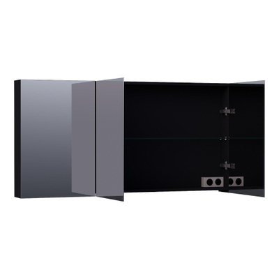 BRAUER Plain Spiegelkast - 140x70x15cm - 3 links- en rechtsdraaiende spiegeldeuren MDF - mat zwart