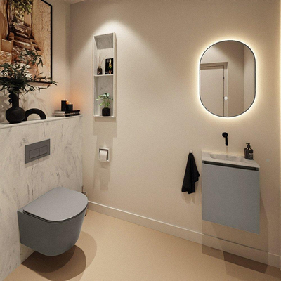 MONDIAZ TURE-DLUX Meuble toilette - 40cm - Smoke - EDEN - vasque Opalo - position centrale - sans trou de robinet