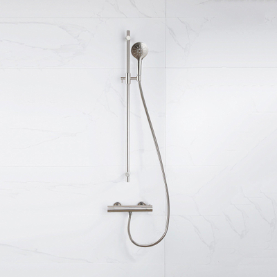 FugaFlow Eccelente Sobrado Mitigeur de douche - avec barre de curseur - douchette ronde - flexible lisse - Inox brossé PVD