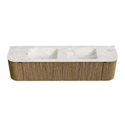 Mondiaz KURVE-DLUX Badkamermeubelset - 180x46x40cm - 2 lade - 2 deuren - wastafel solid surface - dubbel - zonder kraangat - Dusk
