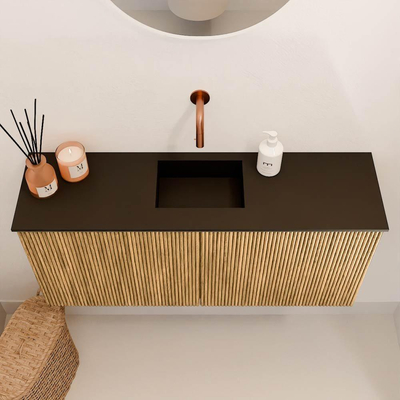 Mondiaz JOYA 90cm meuble de salle de bains - couleur Oak - Vasque FAYE position Milieu Sans trou de robinet couleur Urban