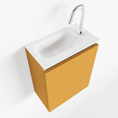 MONDIAZ TURE Fonteinset - 40x23x50cm - 1 kraangat - 1 deur - ocher mat - Wasbak links - Solid Surface Wit