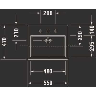 Duravit Vero Half inbouwwastafel - met kraangat - met overloop - 55x47cm - met wondergliss - inclusief bevestiging - wit