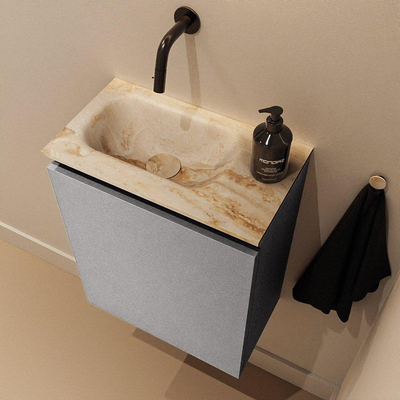 MONDIAZ TURE-DLUX meuble de toilette 40 cm Plata. EDEN lavabo Frappe position gauche. Sans trou de robinet.