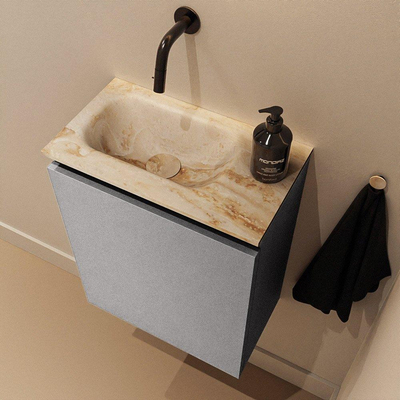 MONDIAZ TURE-DLUX Meuble toilette - 40cm - Plata - EDEN - vasque Frappe - position gauche - sans trou de robinet