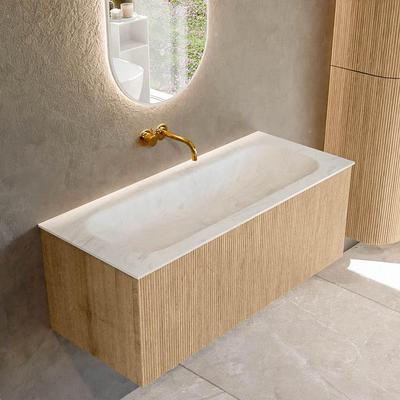 MONDIAZ KURVE-DLUX 110cm Meuble salle de bain - couleur Oak - 1 tiroir - vasque BIG MEDIUM centre - sans trou de robinet - couleur Opalo