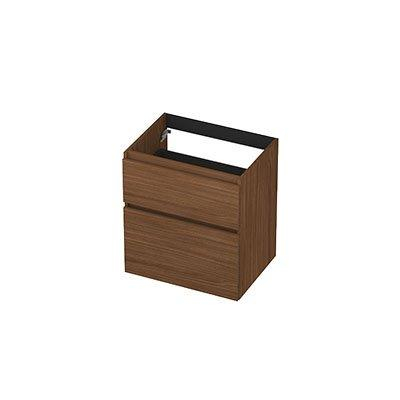 INK Wastafelonderkast - 60x45x65cm - 2 lades - greeploos - met houten keerlijst - MDF - Warm walnoot