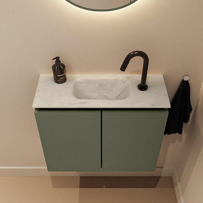MONDIAZ TURE-DLUX Meuble toilette - 60cm - Army - EDEN - vasque Opalo - position centrale - 1 trou de robinet