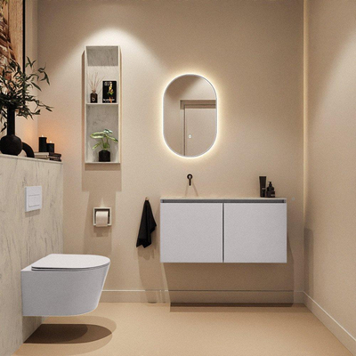 MONDIAZ TURE-DLUX meuble WC 100 cm Cale. EDEN lavabo Opalo position gauche. Sans trou de robinet.