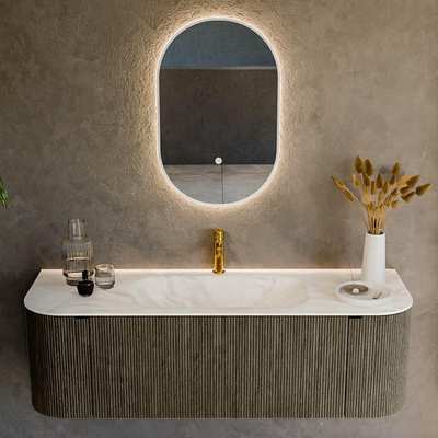 Mondiaz KURVE-DLUX Ensemble de meubles de salle de bains - 140x46x40cm - 1 tiroir - 2 portes - lavabo solid surface - centre - 1 trou de robinet - Shadow