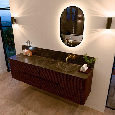 Mondiaz CIRO-DLUX Ensemble de meubles de salle de bains - 180x45x50cm - Plan vasque Solid Surface Lava - 1 vasque à droite - sans trous de robinetterie - 4 tiroirs - Ruby