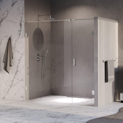 BRAUER Void Nisdeur - 2-delig - 200x200cm - 70cm draaideur aan muur - glascoating - omkeerbaar - helder glas - Chroom