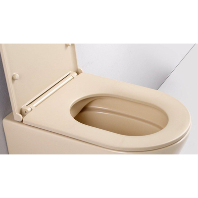 FugaFlow Eccelente Pietra Ensemble WC mural - 36,3x51,7cm - chasse profonde - sans rebord - abattant fin - beige