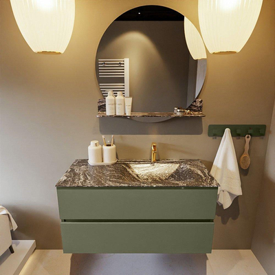 Mondiaz VICA-DLUX Ensemble de meuble de salle de bain - 100cm - meuble sous-vasque armée - 2 tiroirs - lavabo encastré nuage droite - 1 trou de robinet - version haute 60cm - lave