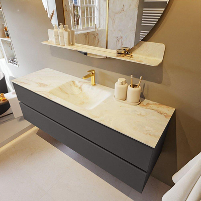 MONDIAZ VICA-DLUX Ensemble meuble de salle de bains - 150cm - meuble bas dark grey - 2 tiroirs - vasque encastrée cloud au centre - 1 trou de robinet - version haute 60cm - frape