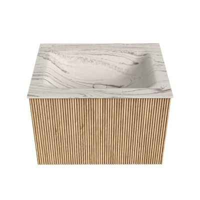 MONDIAZ KURVE-DLUX Meuble de salle de bains 60cm couleur Oak avec 1 tiroir et 0 porte. Lavabo CLOUD Central 1 trou de robinet Nata.