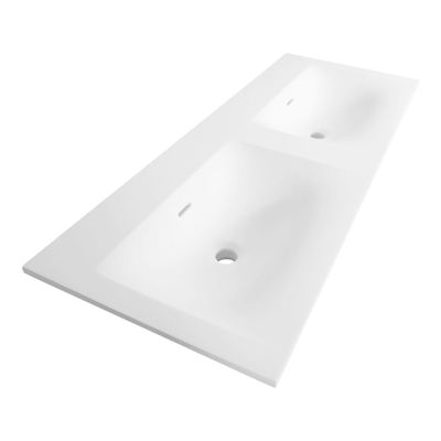 BRAUER Glacier lavabo - 140x46x2cm - 2 bassins - 0 trous de robinet - fine stone - blanc mat
