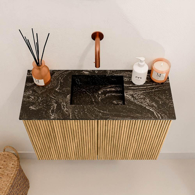 Mondiaz JOYA-DLUX 60cm toiletmeubel - kleur Oak - Wastafel FAYE positie Midden Zonder kraangat kleur Lava.