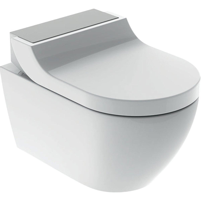 Geberit AquaClean Tuma Comfort Douchewc - spoelrandloos Wand geborsteld RVS afdekplaatje - met wandbediening - geborsteld wit glans