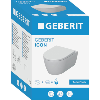 Geberit iCon Pack WC - 53x35cm - à fond creux - sans bride - TurboFlush - KeraTect - Abattant WC à fermeture douce et à démontage rapide - brillant blanc