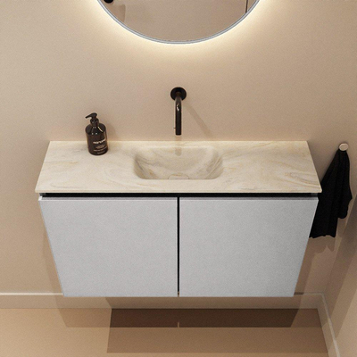 MONDIAZ TURE-DLUX Meuble WC 80 cm Plata. EDEN lavabo Ostra position centrale. Sans trou de robinet.