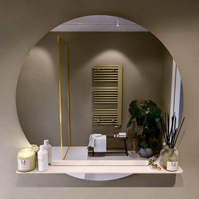Mondiaz SPOT Badkamerspiegel - rond 110cm - spiegelplanchet - kleur Rosee