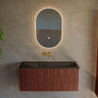 Mondiaz KURVE Badkamermeubelset - 100x46x40cm - 1 lade - wastafel solid surface - midden - zonder kraangat - Ruby