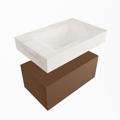 Mondiaz ALAN-DLUX Ensemble de meuble - 70cm - meuble Rust mat - 1 tiroir - Lavabo Cloud Ostra suspendu - vasque Centre - 1 trou de robinet