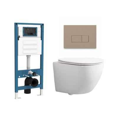 QeramiQ Dely Swirl Ensemble WC Compact - réservoir encastré QeramiQ flush - abattant slim - plaque de commande en plastique taupe - boutons rectangulaires - blanc brillant
