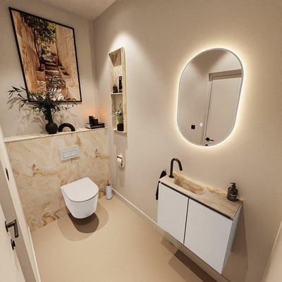 MONDIAZ TURE-DLUX meuble de toilettes 60 cm Linen. EDEN lavabo Frappe position gauche. Avec 1 trou de robinet.