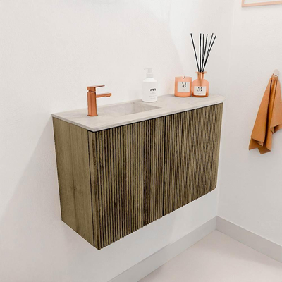 Mondiaz JOYA-DLUX 71.6cm toiletmeubel - ronding rechts kleur Dusk - Wastafel FAYE positie Links 1 kraangat kleur Ostra.