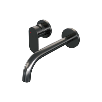 BRAUER Gunmetal Edition Wastafelmengkraan inbouw - gebogen uitloop rechts - hendel breed plat - inclusief inbouwdeel - model C2 PVD - geborsteld gunmetal