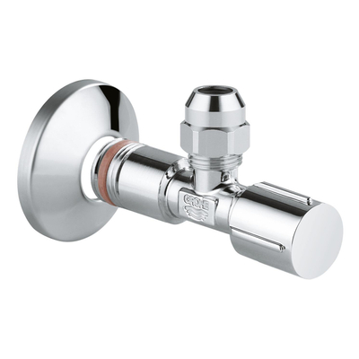 GROHE robinet d'arrêt d'angle à raccord compression avec bague d'étanchéité en téflon 1/2 x3/8 avec poignée métallique chromée