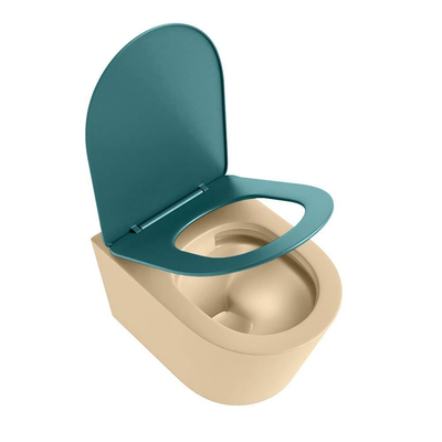 Mondiaz LAVIE WC suspendu – sans bride – 36 x 53 cm – avec abattant softclose – Sand (beige), abattant Smag (vert)
