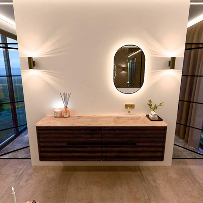 Mondiaz CIRO-DLUX Ensemble de meubles de salle de bains - 170x45x50cm - Plan vasque en solid surface Arena - 1 bassin à droite - sans trous de robinetterie - 4 tiroirs - Noyer