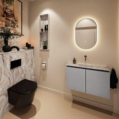 MONDIAZ TURE-DLUX Meuble toilette - 80cm - Plata - EDEN - vasque Glace - position centrale - sans trou de robinet