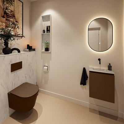 MONDIAZ TURE-DLUX Meuble toilette - 40cm - Rust - EDEN - vasque Opalo - position centrale - sans trou de robinet