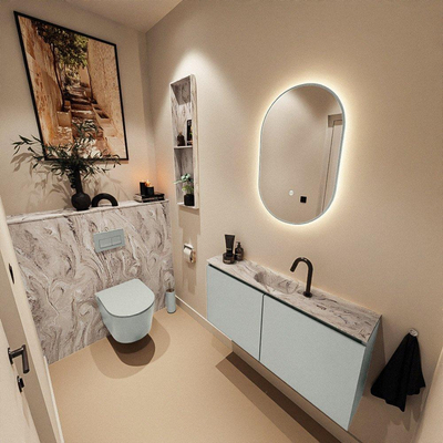 MONDIAZ TURE-DLUX Meuble toilette - 100cm - Greey - EDEN - vasque Glace - position centrale - 1 trou de robinet