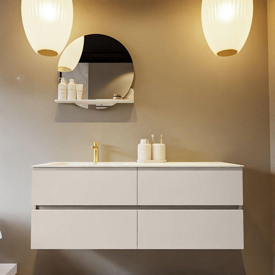 Mondiaz VICA-DLUX ensemble de meuble de salle de bain - 130cm - meuble sous lavabo lin - 4 tiroirs - lavabo encastrée nuage gauche - 1 trou de robinet - version haute de 60cm - opalo