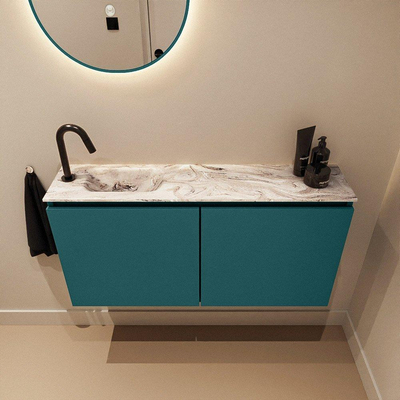 MONDIAZ TURE-DLUX Meuble toilette - 100cm - Smag - EDEN - vasque Glace - position gauche - 1 trou de robinet