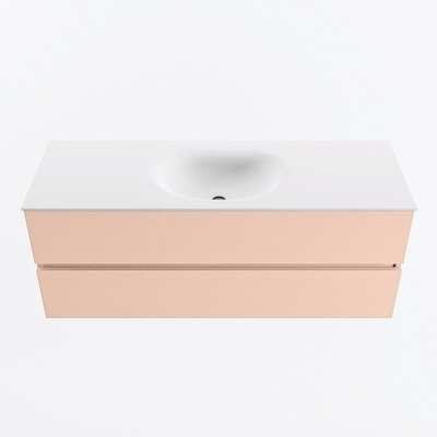 MONDIAZ VICA Ensemble meuble de salle de bains - 130cm - meuble bas rosee - 2 tiroirs - lavabo moon au centre - 1 trou de robinet - version haute 60cm - talc
