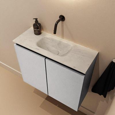 MONDIAZ TURE-DLUX Meuble toilette - 60cm - Plata - EDEN - vasque Opalo - position centrale - sans trou de robinet