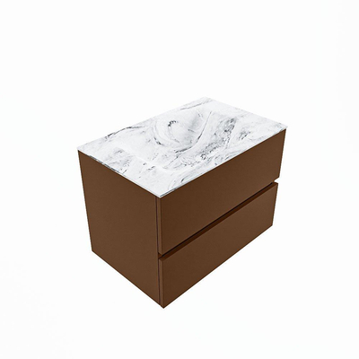 Mondiaz VICA-DLUX Ensemble de meuble de salle de bain - 70cm - meuble sous-vasque reposant - 2 tiroirs - lavabo encastrée cloud milieu - sans trous de robinet - version haute de 60cm - glace