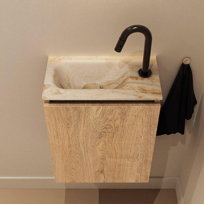 MONDIAZ TURE-DLUX 40cm toiletmeubel Washed Oak. EDEN wastafel Frappe positie links. Met 1 kraangat.
