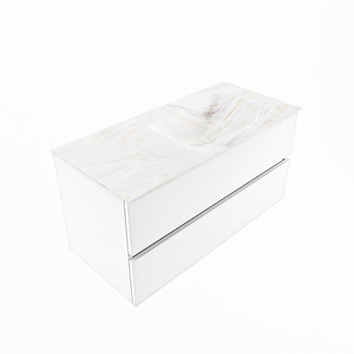 Mondiaz VICA-DLUX ensemble de meuble de salle de bain - 100cm - meuble sous lavabo talc - 2 tiroirs - lavabo encastré cloud droite - 1 trou de robinet - version haute de 60cm - ostra