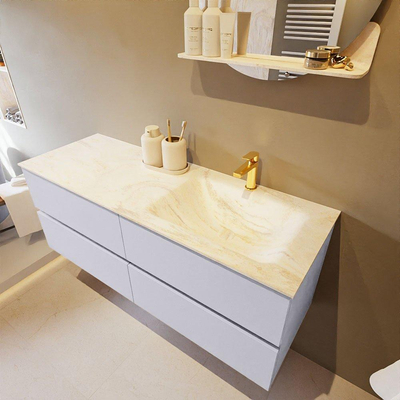 Mondiaz VICA-DLUX ensemble de meuble de salle de bain - 130cm - meuble sous-vasque cale - 4 tiroirs - lavabo encastré cloud droite - 1 trou de robinet - version haute de 60cm - ostra