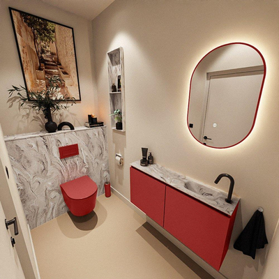 MONDIAZ TURE-DLUX Meuble de toilettes 100 cm Fire. EDEN lavabo Glace position droite. Avec 1 trou de robinet.